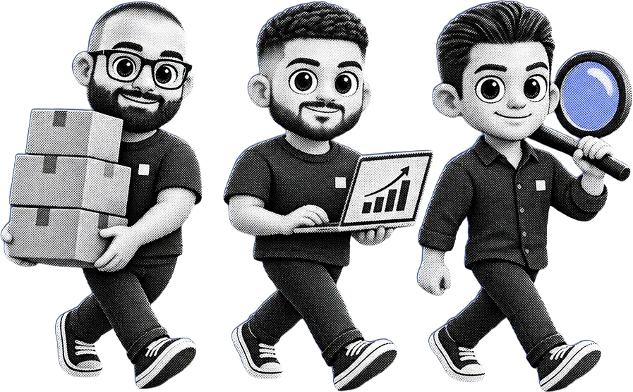 The three Vantage partners carrying the boxes, the ads and the research for you